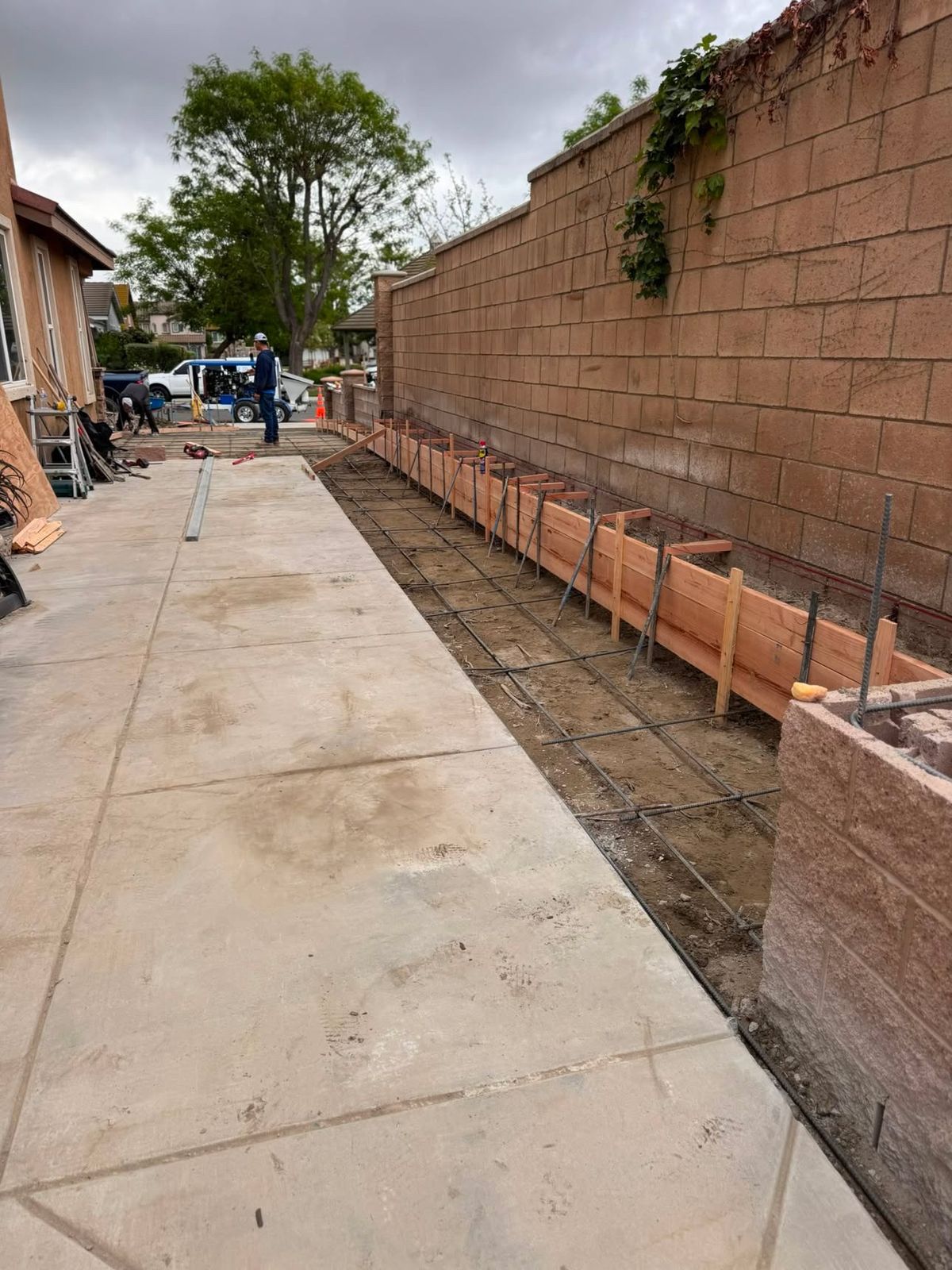 Concrete forms set and braced before a pour