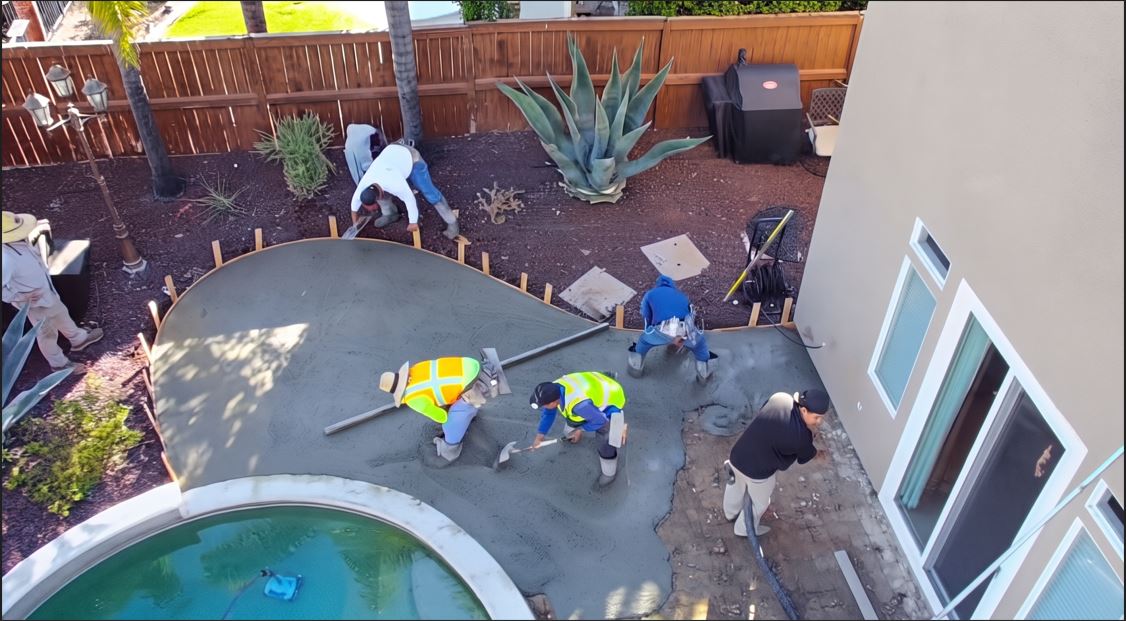 The E & T Concrete crew on a job site in Fontana, California